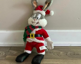 Looney Tunes Christmas Bugs Bunny Plush Stuffed Animal Santa Vintage 16"