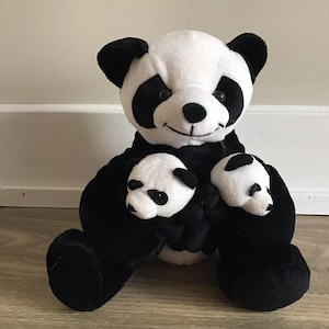 KellyToys BeanPals Mama Panda with 2 Baby Panda's Stuffed Animal Plush Toy 9"
