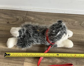 ヴィンテージ ガンツ シベリアン ハスキー リアルなぬいぐるみ犬（赤い