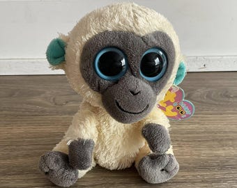 TY Beanie Boo Bananas Monkey Blue Eyes Cream & Grey 6” Beanies Soft Plush Toy Big Eyes