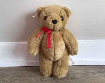 Ikea Nalle Tan Beige Brown Teddy Bear Red Bow Jointed Arms Legs Plush