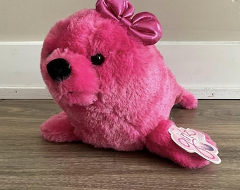 Peluche de foca rosa con lazo de 14 pulgadas