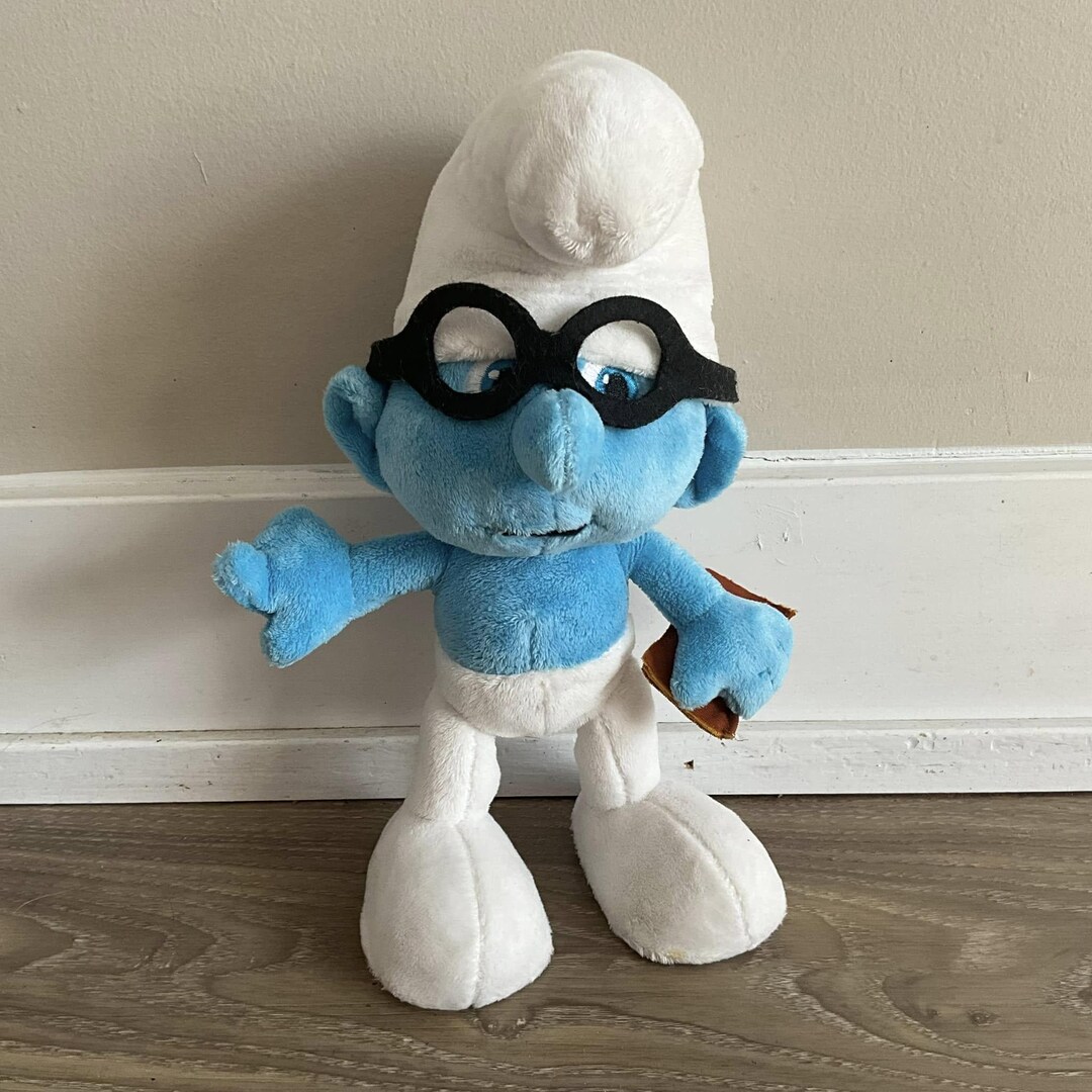 Peluche Pitufo vintage con gafas de 10 pulgadas con libreta