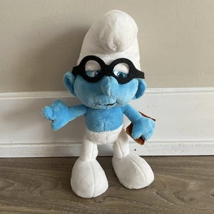Vintage Smurf plush toy with glasses 10 inches with notebook