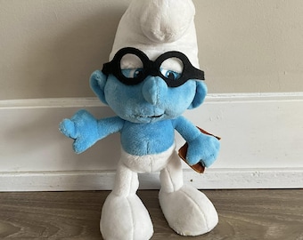 Peluche Pitufo vintage con gafas de 10 pulgadas con libreta