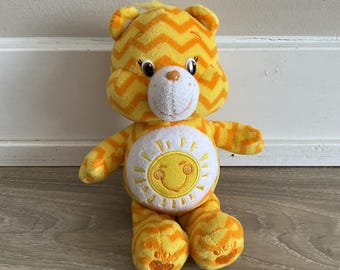 Care Bears Sunshine Bear Yellow Chevron Striped Teddy Bear Soft 9" Plush