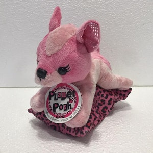 Ganz Portia Plush Dog on Pink Leopard Spotted Pillow, Easily fits in most backpacks or handbags. Ideal for dog lovers;