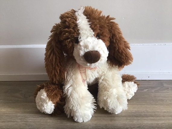 犬 ぬいぐるみ ブラウン ホワイト リボン付き ガンド・キートン 13165 ぬいぐるみ犬 - レア - Etsy 日本