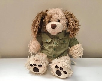 Costruisci un orso, peluche a forma di cane, pelo lungo, marrone chiaro, maculato, 16 pollici