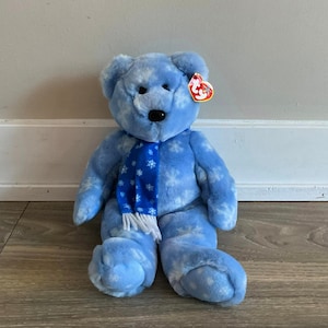 Vintage TY Beanie Buddy “1999 Holiday Teddy” the Adorable Blue Snowflake Bear (14 inch)
