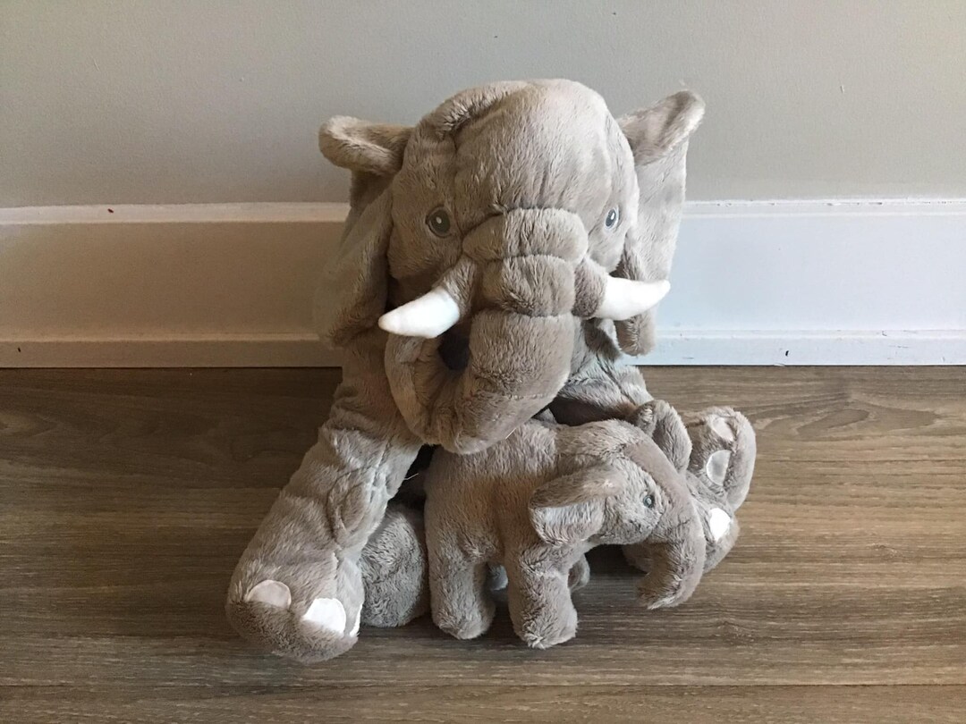 Ikea Leddjur Gray Mommy and Baby Elephant Plush Stuffed Animal Etsy