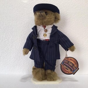 Vintage Brass Button Bears &quot;Baxter&quot; 20th Century Collectibles 1999 with Stand 11” Stuffed Animal Plush Toy Bear
