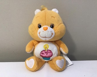 2002 Care Bear Birthday Yellow Cupcake Patch Plush 8" tall, collectable toy