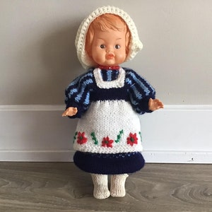 Vintage Plastic Doll with Knitting OUTFIT 12.5"