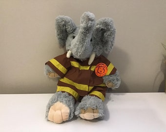 16" 2001 The bear Factory Baby gray fireman elephant soft stuffed animal plush, collectable toy