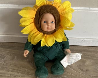 Vintage Anne Geddes pluche zonnebloem, 9 inch, zonnebloem