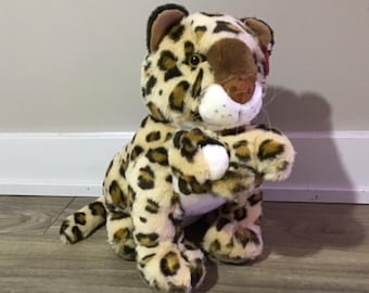 Realistisch luipaardknuffel met baby - 14" knuffeldier