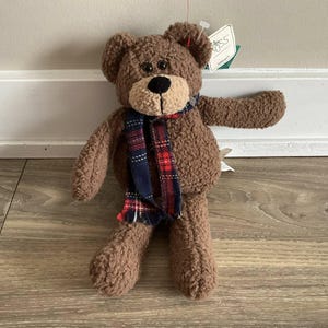 Russ Berrie Bellini Teddy Bear Brown Plaid Scarf Collectable Plush 12"