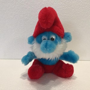 Vintage PEYO 1981 Wallace Berrie & Co Papa Smurf Plush Doll Stuffed Animal Toy 8&quot; Korea