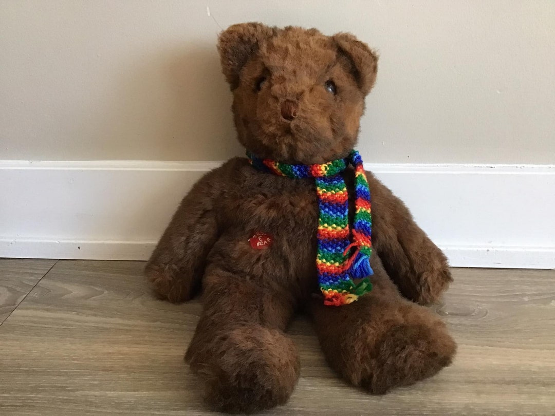 Vintage Ty 1990 Teddy Bear With Rainbow Scarf Stuffed Animal Toy Plush ...