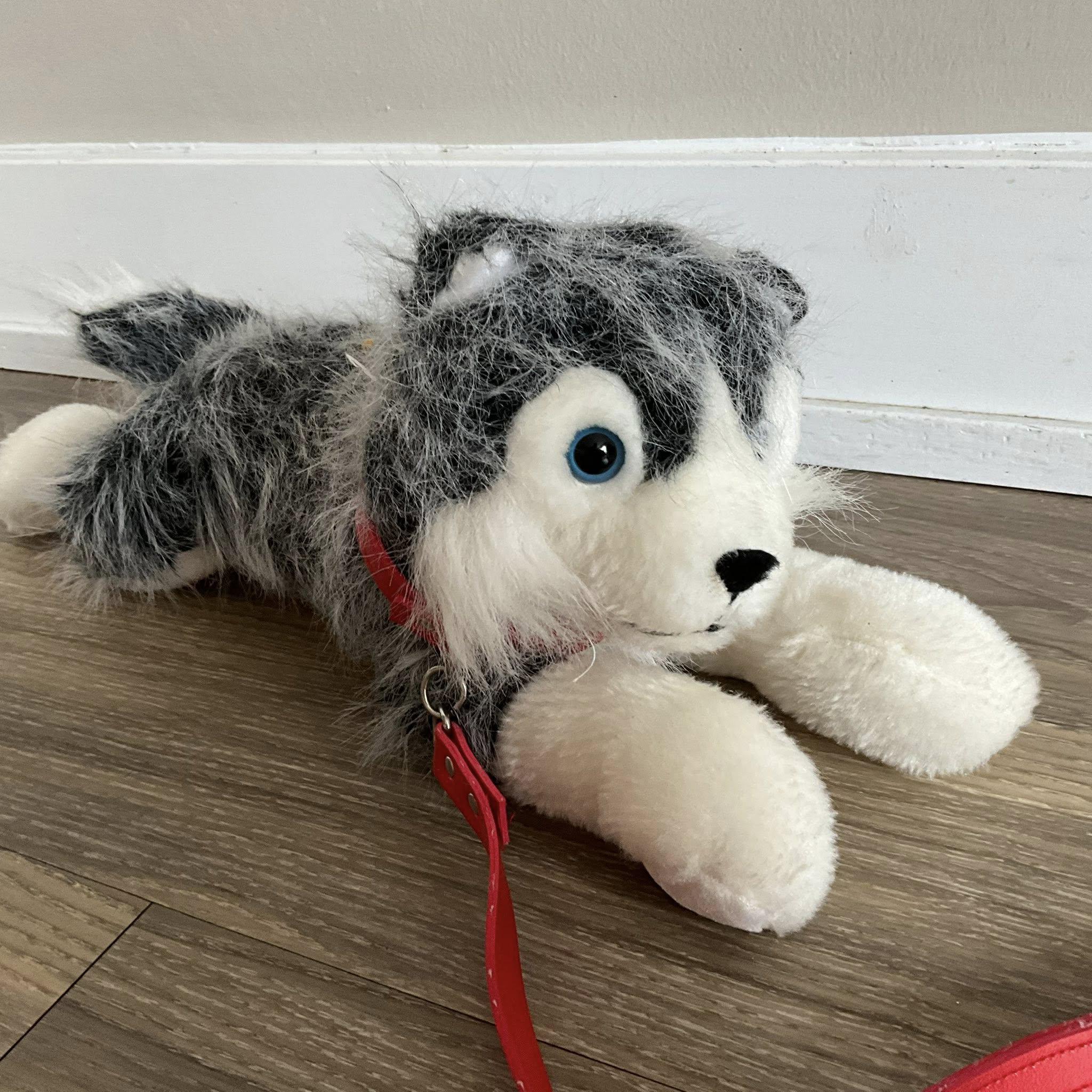 ヴィンテージ ガンツ シベリアン ハスキー リアルなぬいぐるみ犬（赤い