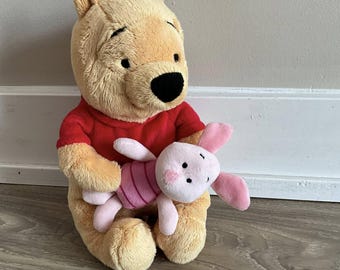 Vintage Disney Winnie Pooh Holding Piglet Plush Stuffed Animal 9” Sitting Soft Toy