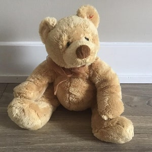 TY 2005 Beige Bear with Bow Stuffed Animal Toy Plush 11&quot;