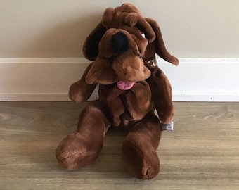 Vintage Animal Playthings Dog Puppet 1986, Brown Fur Made in Korea Plush Stuffed Animal