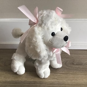 White Poodle with Pink Bow's Stuffed Animal Dog Toy Plush 7"