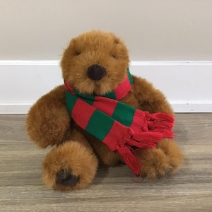 Russ Berrie Teddy Bear 9" Russ Berrie CHUBBS Teddy Bear Red Green Scarf Plush Stuffed Animal Toy