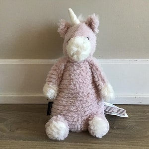 F.A.O Shwarz Pink and White Unicorn Stuffed Animal Toy Plush 10"