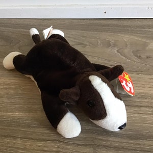 TY 1997 Original Beanie Baby Bruno the Bull Terrier Dog Stuffed