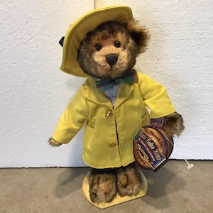Vintage Brass Button Bears &quot;Mookie&quot; 20th Century Collectibles with Stand 11” Stuffed Animal Plush Toy Bear