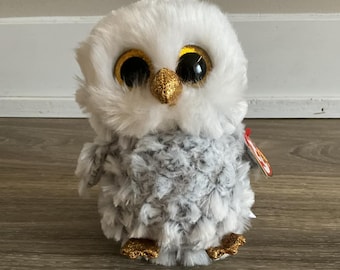 【希少•入手困難】tyビーニーベイビーズ 白フクロウぬいぐるみ　※限定品 Ty ビーニーブーズ オースティン ホワイト フクロウ グリッターアイ