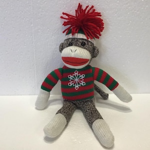 Fiesta Sock Monkey 11&quot; red and green Stripe Sock Monkey Toy