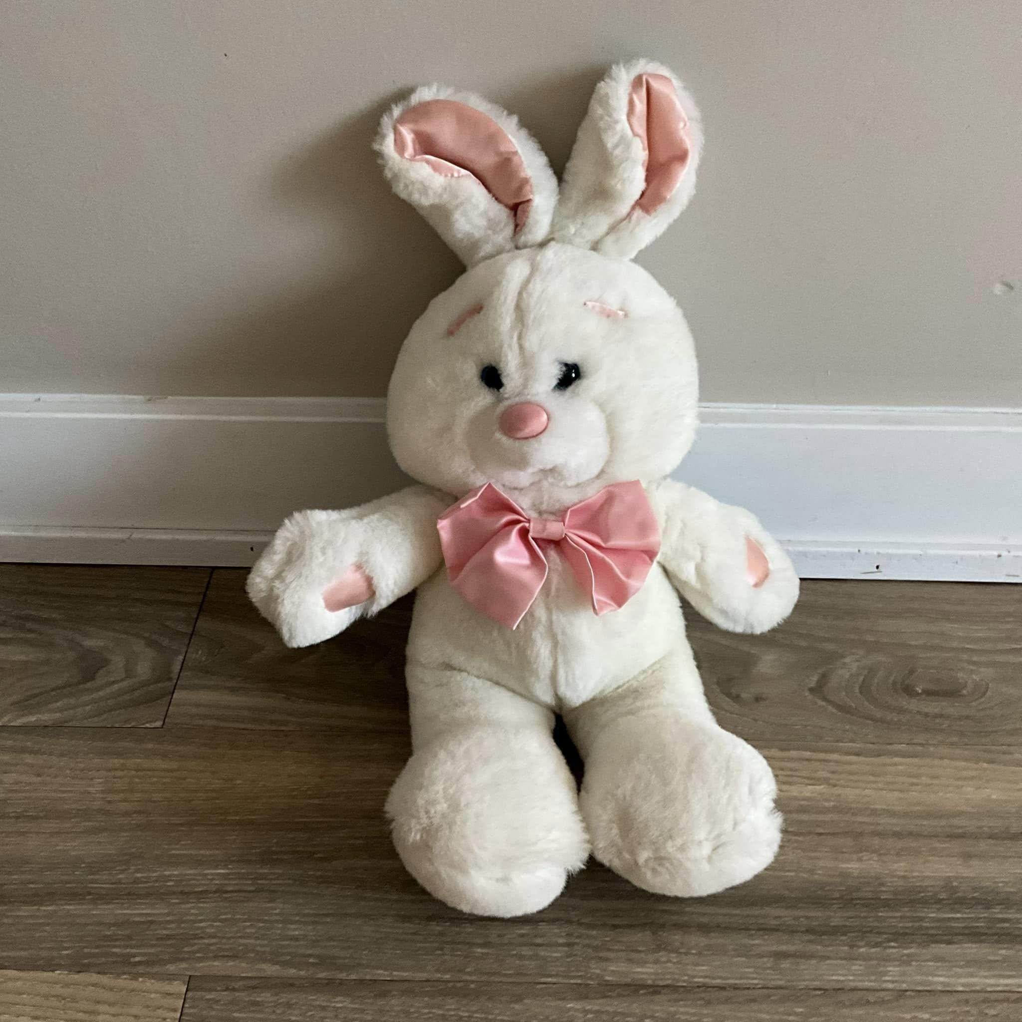 Ganz Bros White Bunny/ Rabbit Plush, Pink Bow - Etsy