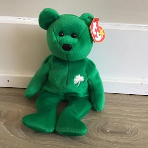 Ty beanie baby, Erin the green bear, rare 1997 plush bean bag toy