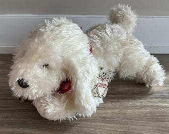 Gund  White Puppy Dog  Red Bandana Collar Plush Stuffed Animal