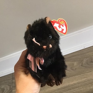 Bonnet bébé Ty 2004 « Héritière » le chat noir avec un noeud rose ! 6,5 pouces