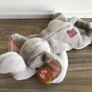 Ty Beanie Buddies 2000 American Righty Elephant Plush with Red Heard Tag Soft Toy Stuffed Animal 13&quot;