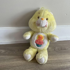 Vintage 1980&#39;s Birthday Bear Retro Care Bear | Original Care Bear Plush | Yellow Cupcake Bear