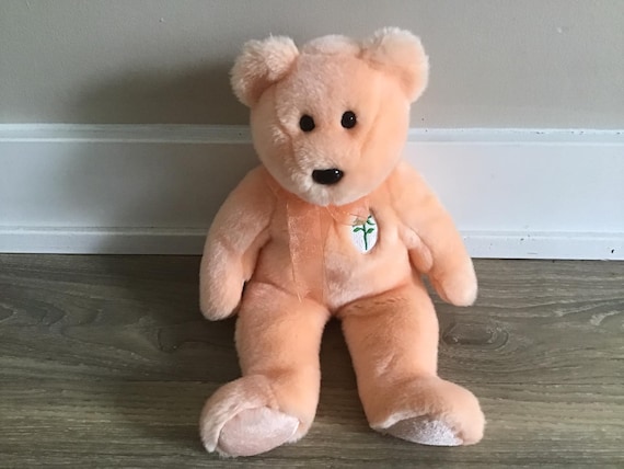 Ty 2001 Beanie Buddies Dearest the Bear Peach Rose Stuffed Animal