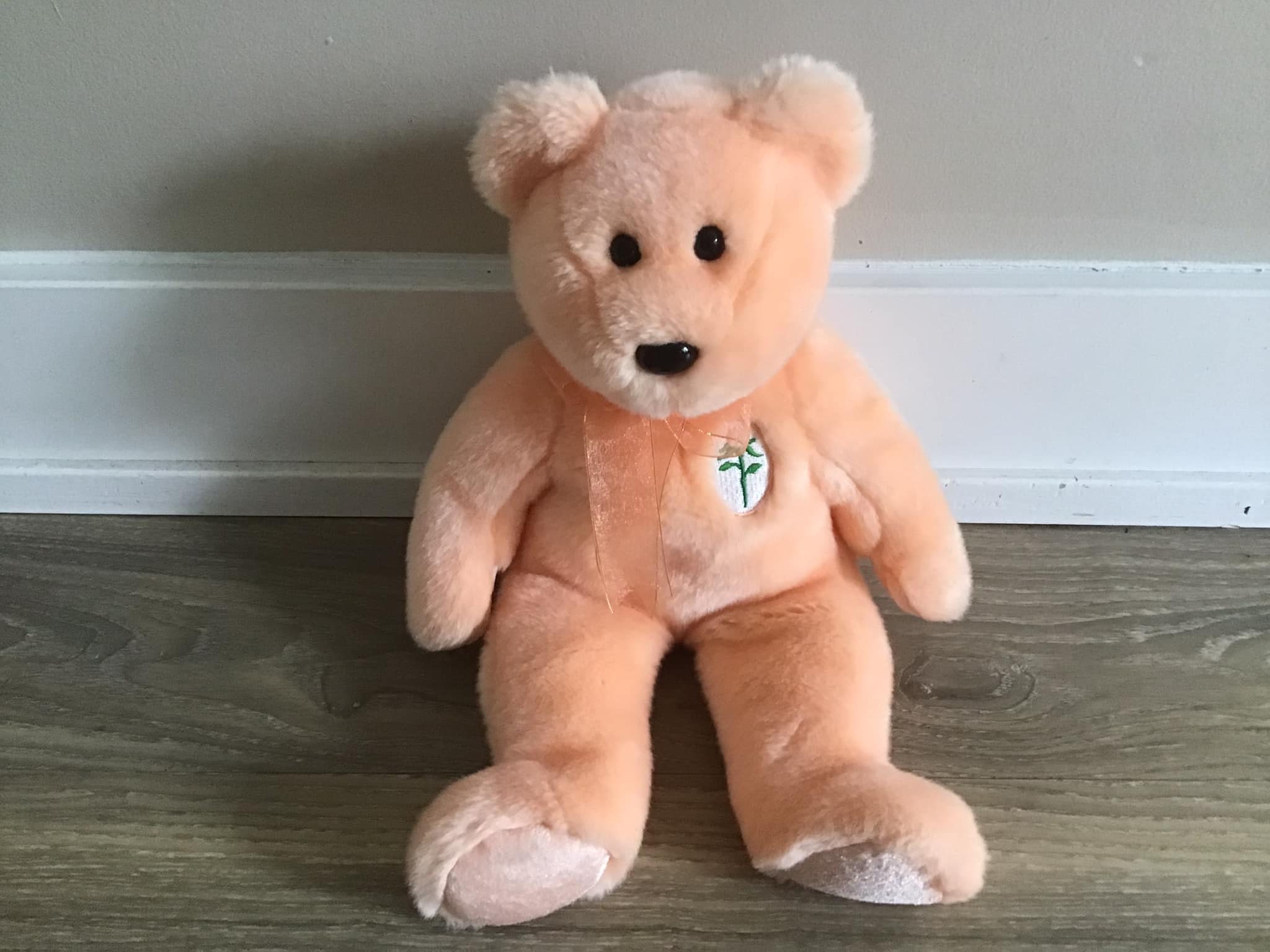 Ty 2001 Beanie Buddies Dearest the Bear Peach Rose Stuffed Animal
