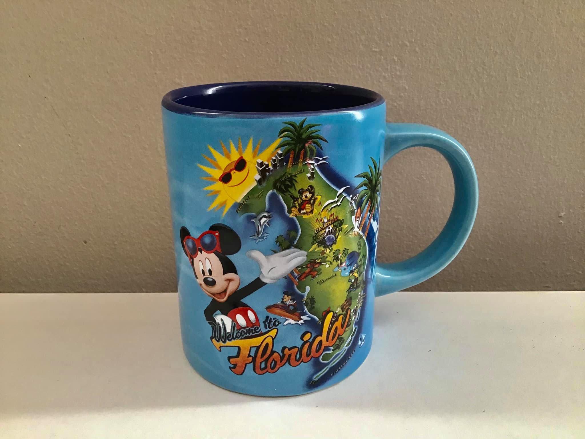 Disney Mickey Mouse Jerry Leigh Blue Coffee Mug Welcome to Florida