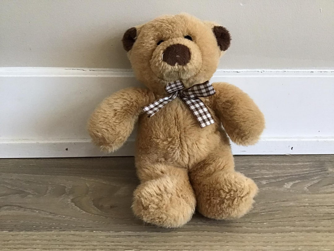 Gund 1993 Beige Teddy Bear With Bow Stuffed Animal Plush Toy