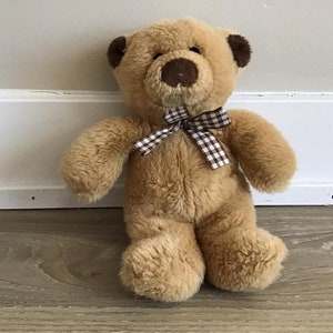 Gund 1993 Beige Teddy Bear with Bow Stuffed Animal Plush Toy 9.5&quot;