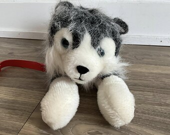ヴィンテージ ガンツ シベリアン ハスキー リアルなぬいぐるみ犬（赤い