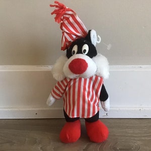 Vintage 90s Sylvester the Cat Plush 8" Tall Stuffed Toy Looney Tunes TV Show Cartoon Childhood Warner Bros
