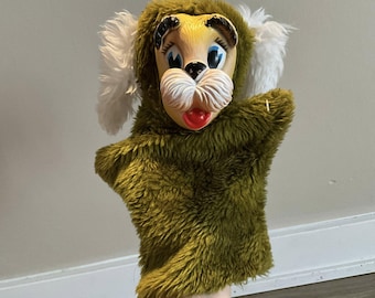 Vintage Rubber Face Dog Hand Puppet Plush 10" tall - RARE