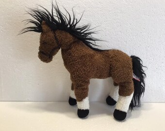 Douglas Cuddle Toy Horse Plush Pony Stuffed Animal Brown White Black 10"